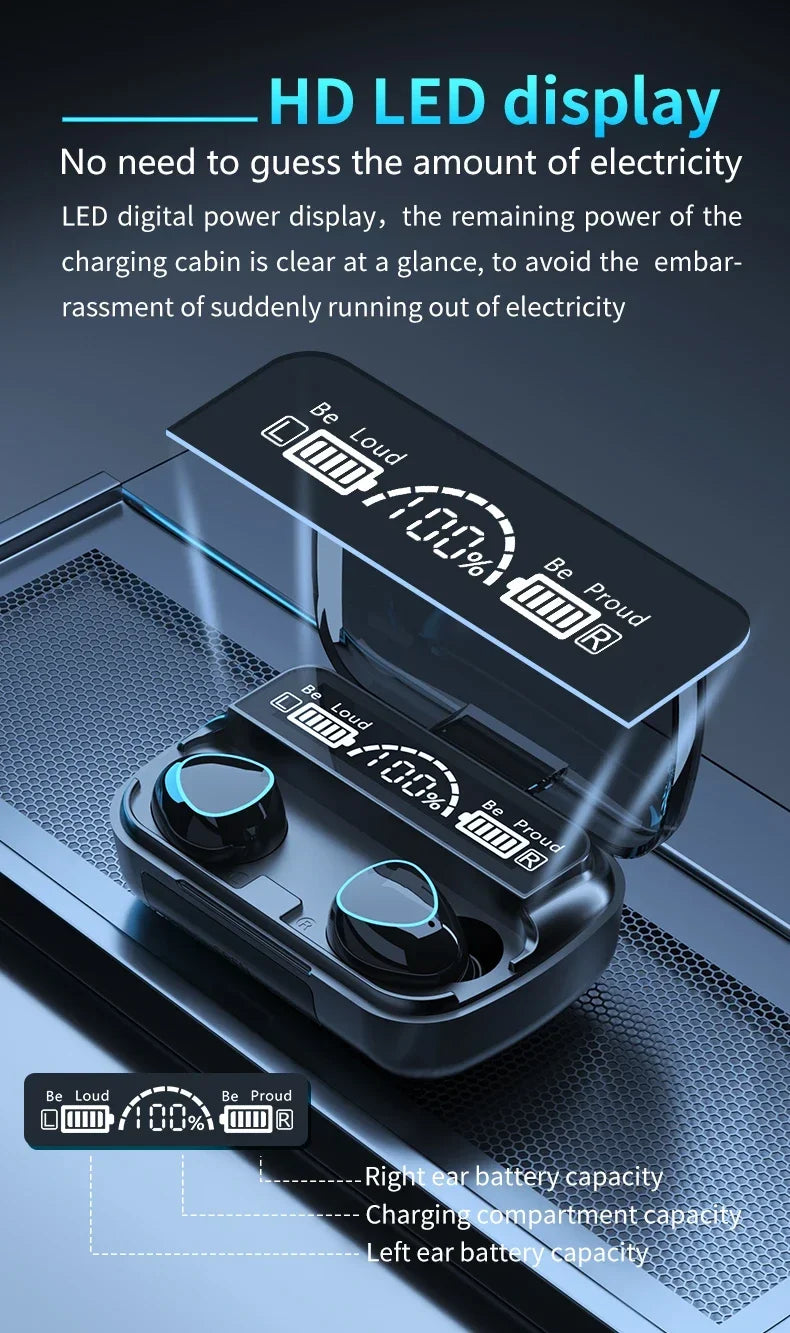 M10 TWS Wireless Earbuds: Sports Waterproof Design, Bluetooth Connection, 9D Stereo Sound + Charging Box & Microphone