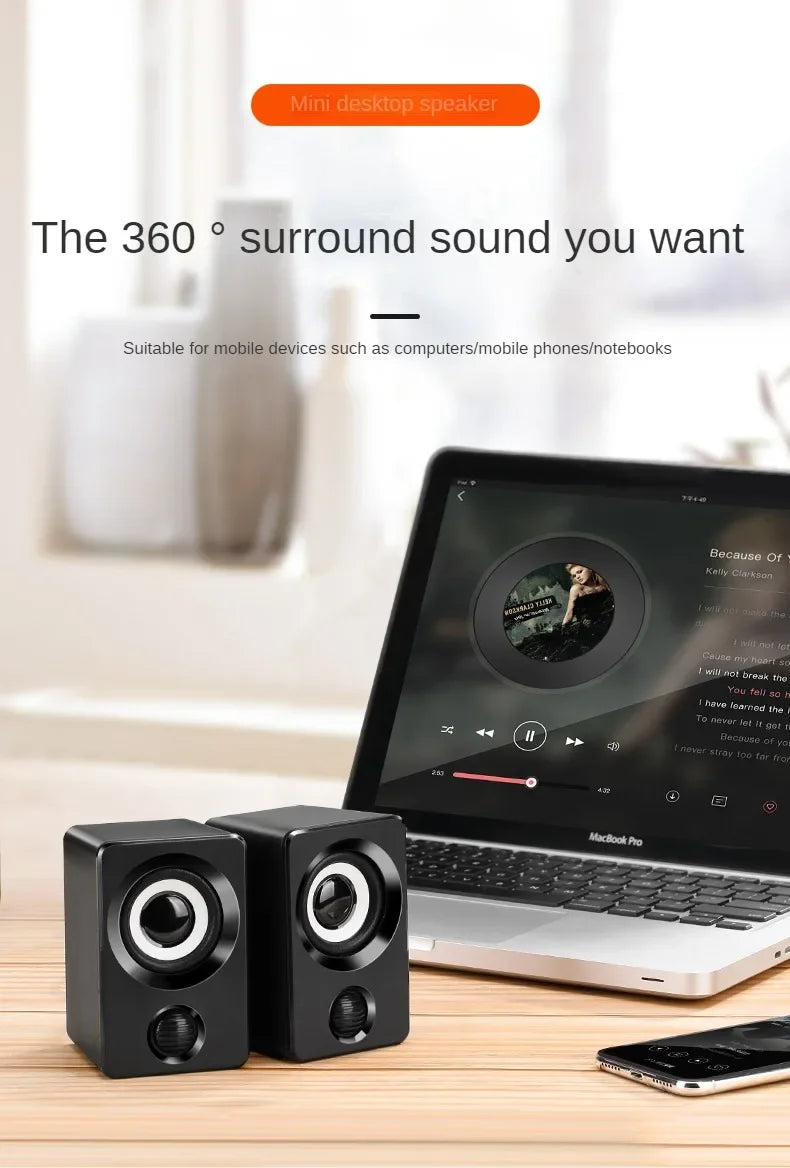 Mini Computer Speaker USB Wired Speakers Universal Stereo Sound Surround Portable for PC Desktop Laptop Stereo Portable Living