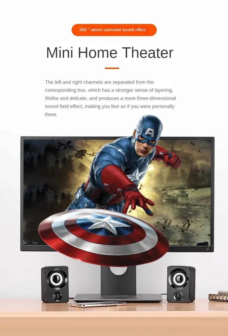 Mini Computer Speaker USB Wired Speakers Universal Stereo Sound Surround Portable for PC Desktop Laptop Stereo Portable Living