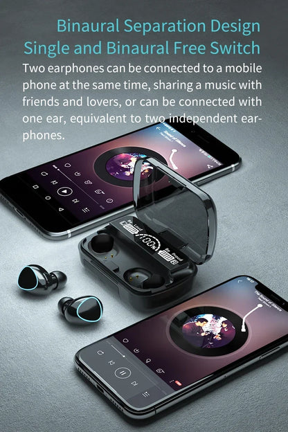 M10 TWS Wireless Earbuds: Sports Waterproof Design, Bluetooth Connection, 9D Stereo Sound + Charging Box &amp; Microphone